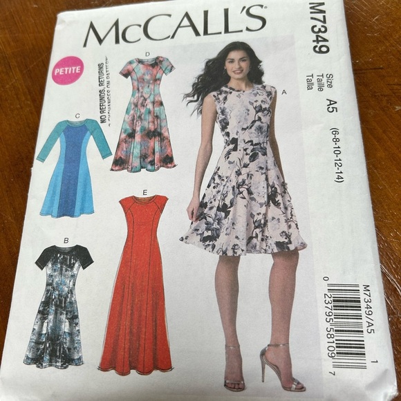 McCalls M7349- raglan sleeve flare dresses- 6 to 14 uncut - Picture 8 of 9